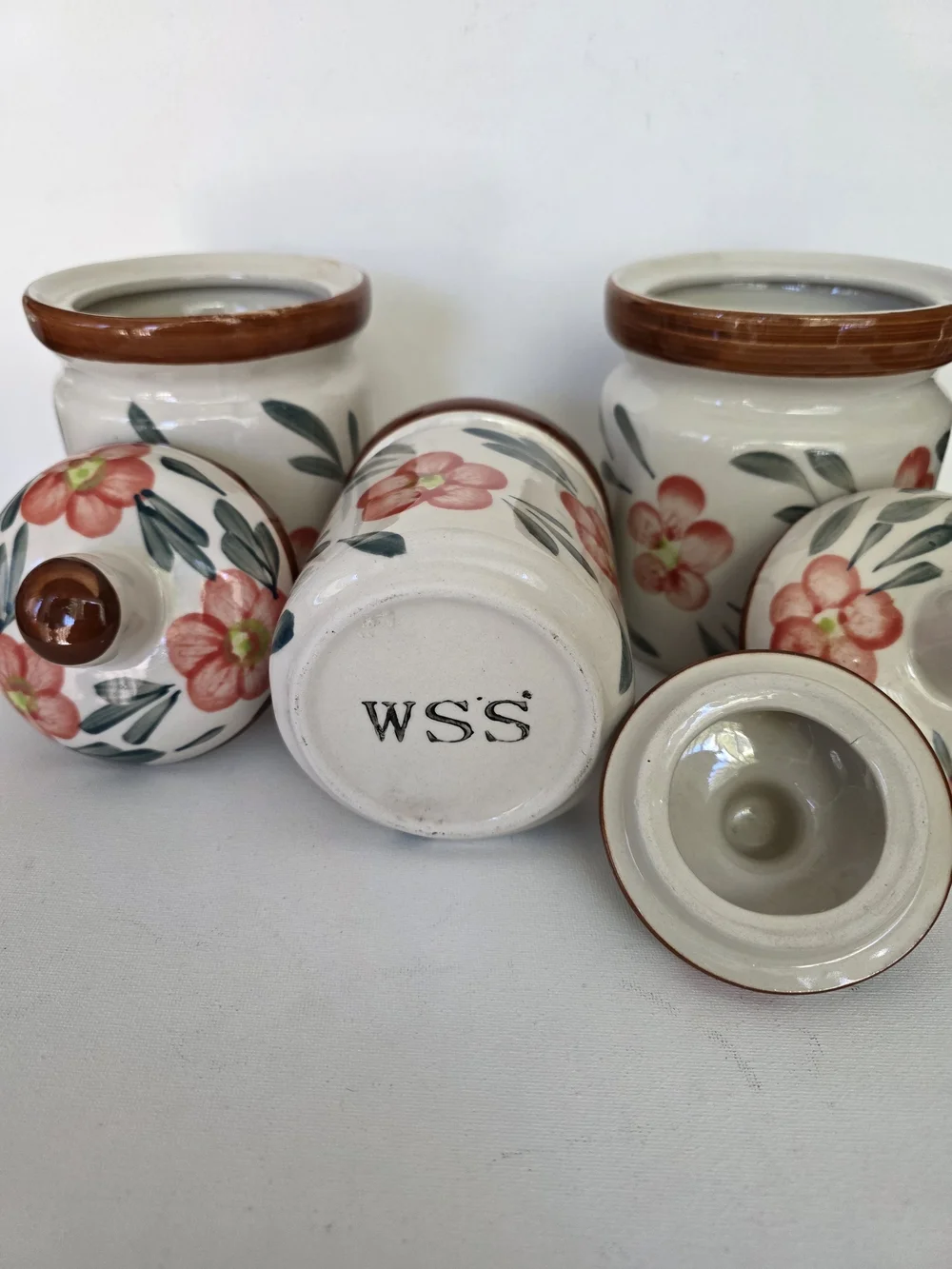 Vintage Hand-Painted Floral Ceramic Canister - Coral Flowers.